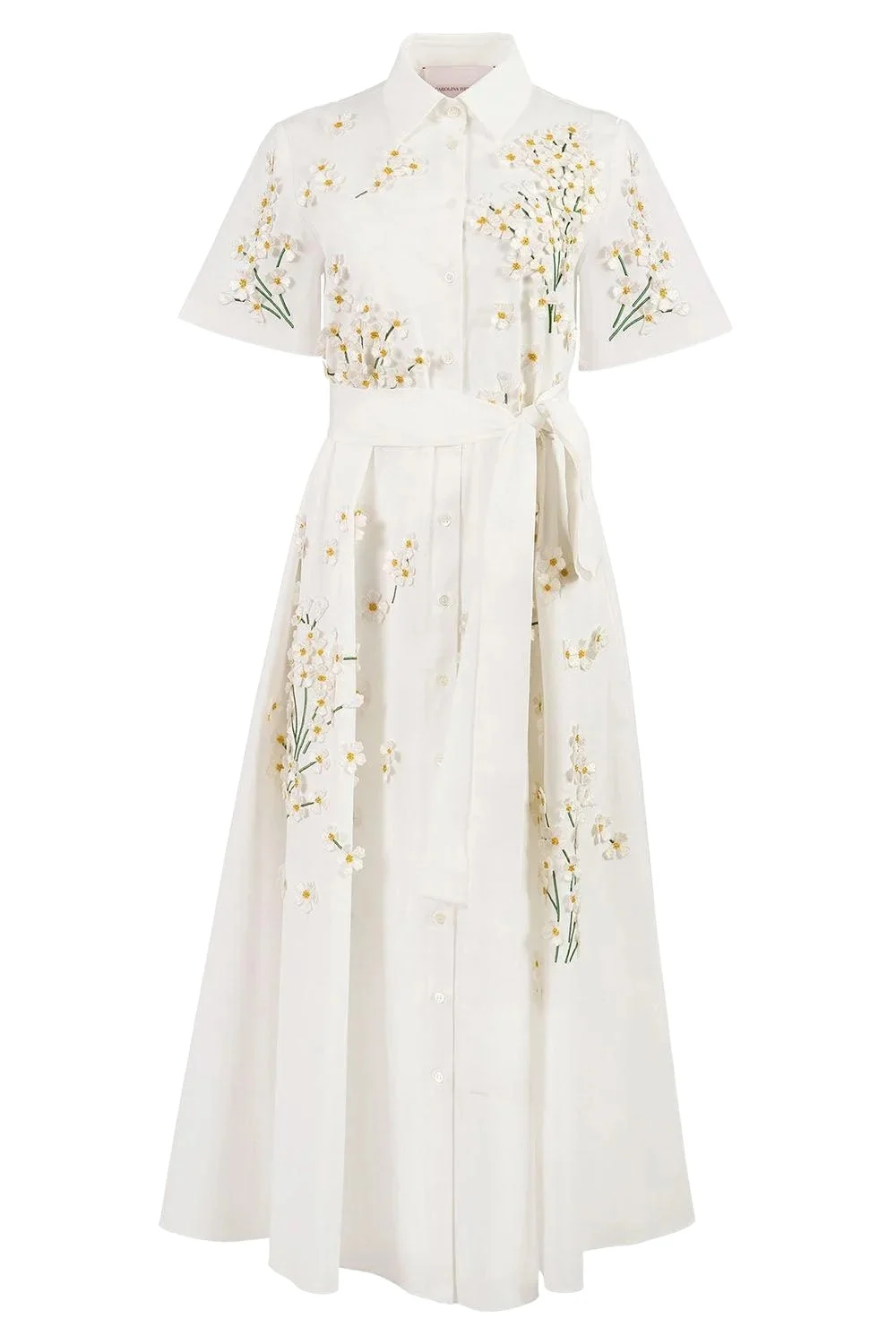 Embroidered Floral Short Sleeve Belt Shirt Dress Embroidered Floral Short Sleeve Belt Shirt Dress