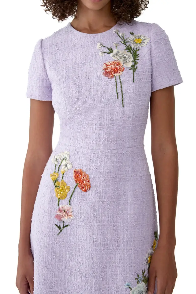 Carolina Herrera Embroidered Floral Short Sleeve Midi Dress | Thumbnail 3