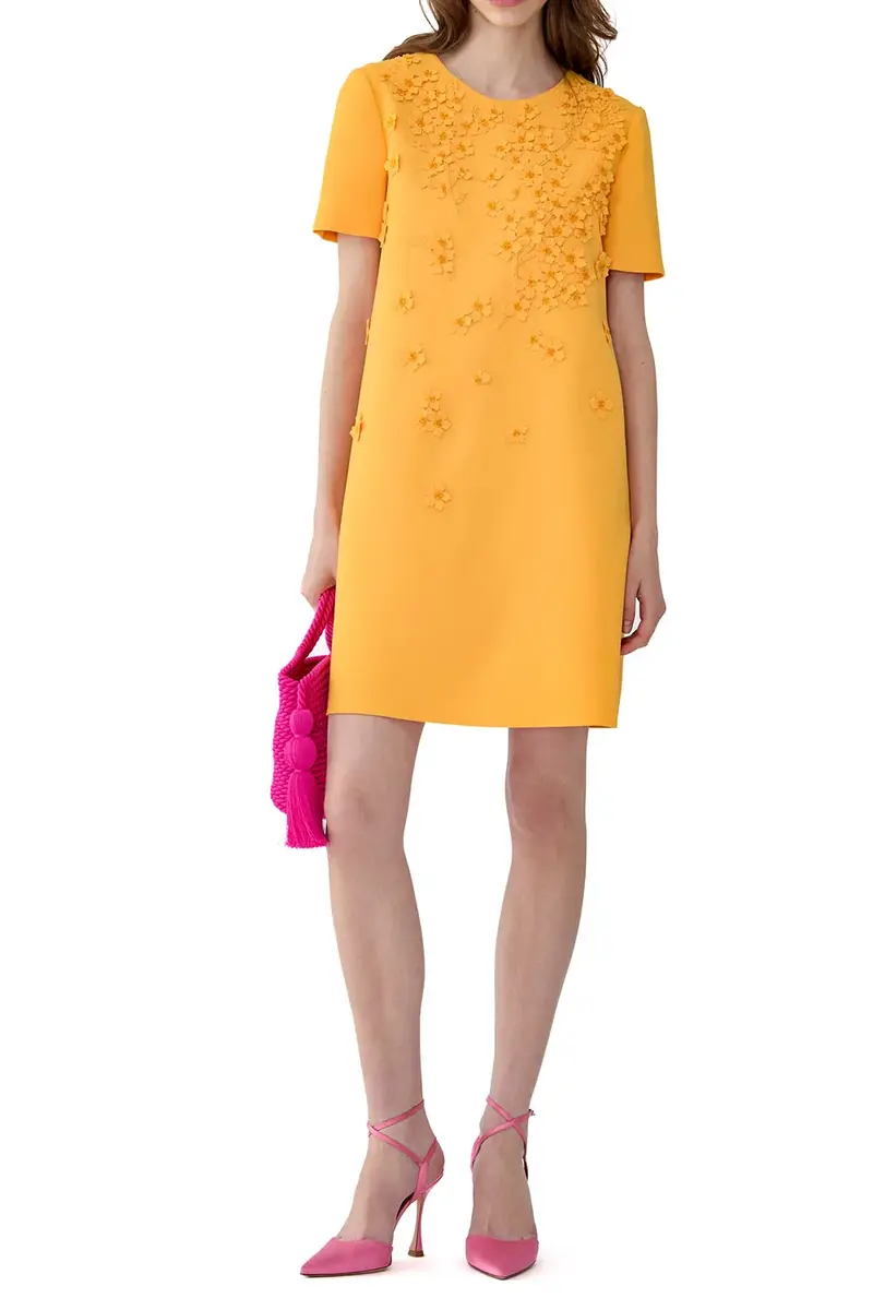 Carolina Herrera Embroidered Floral Short Sleeve Shift Dress | Thumbnail 2 Carolina Herrera Embroidered Floral Short Sleeve Shift Dress | Thumbnail 2