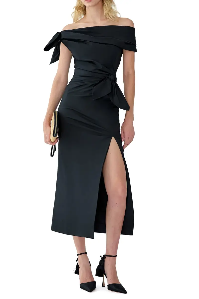 Carolina Herrera Sleeveless Cowl Neck Tie Shoulder Midi Dress | Thumbnail 2