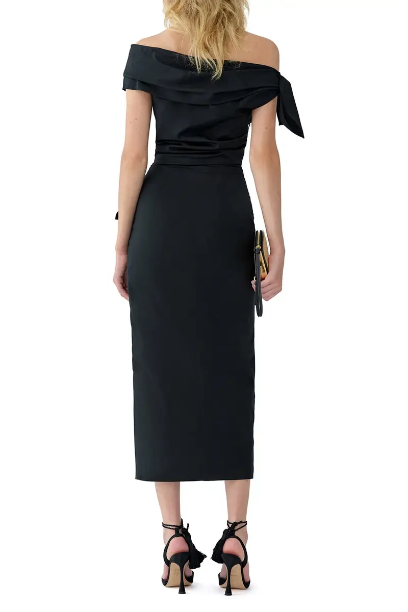 Carolina Herrera Sleeveless Cowl Neck Tie Shoulder Midi Dress | Thumbnail 4
