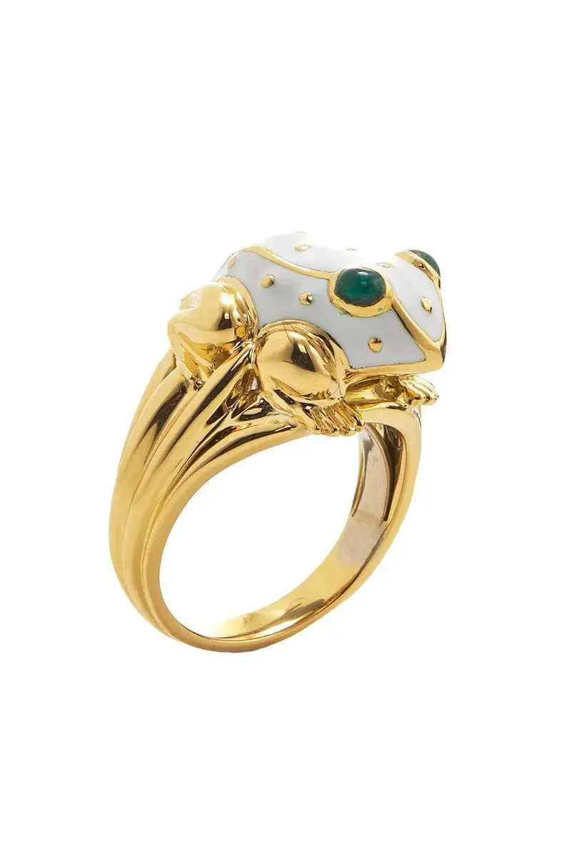 DAVID WEBB White Green Baby Frog Ring