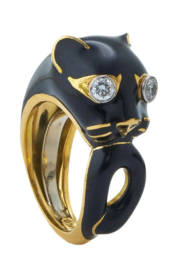Diamond Black Cat Enamel Ring Diamond Black Cat Enamel Ring