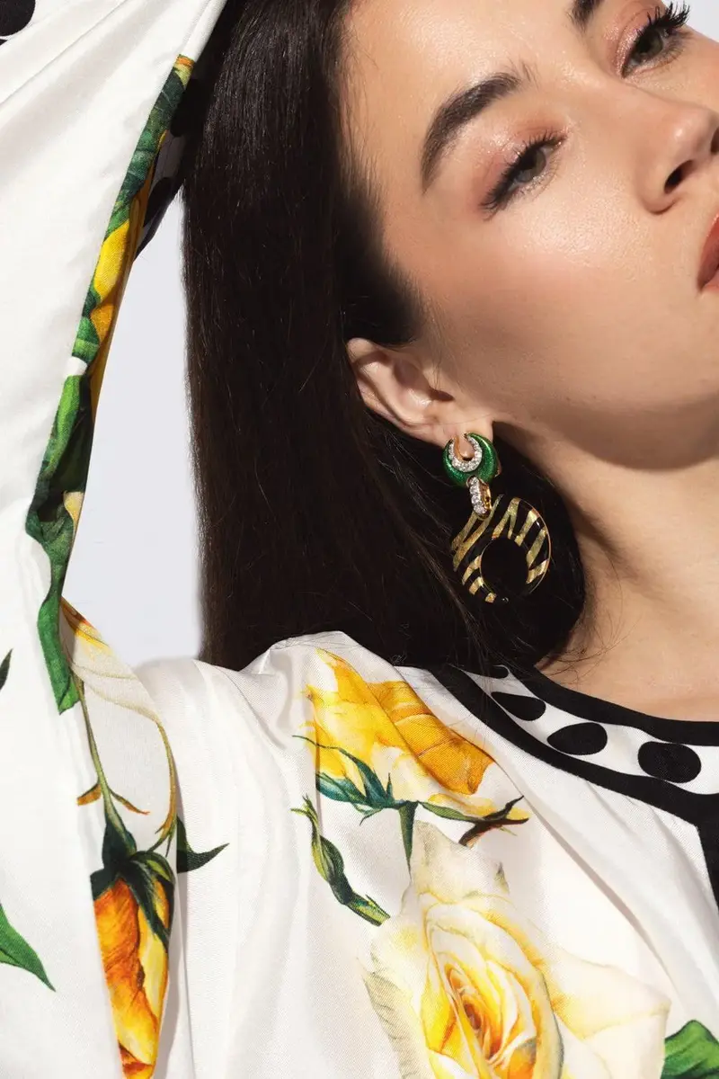 DAVID WEBB Diamond Tiger Stripe Crescent Enamel Earrings | Thumbnail 4
