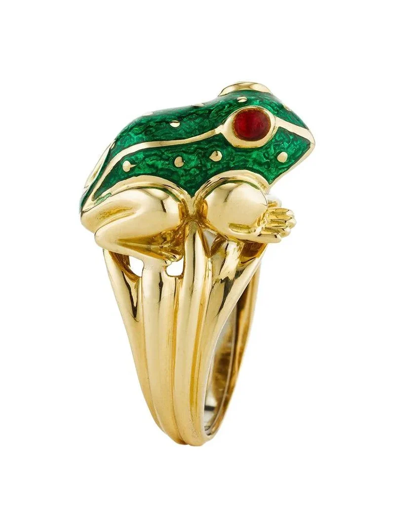 DAVID WEBB Green Red Baby Frog Ring