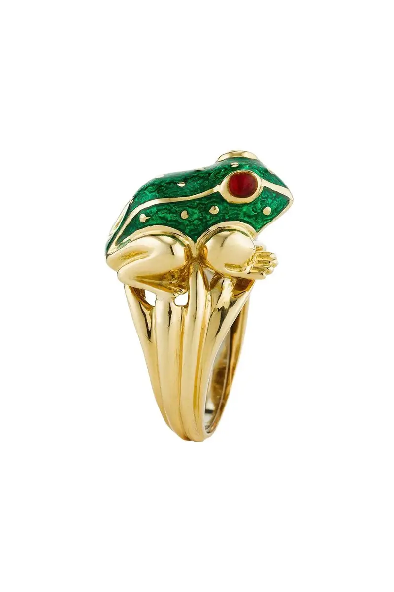DAVID WEBB Green Red Baby Frog Ring