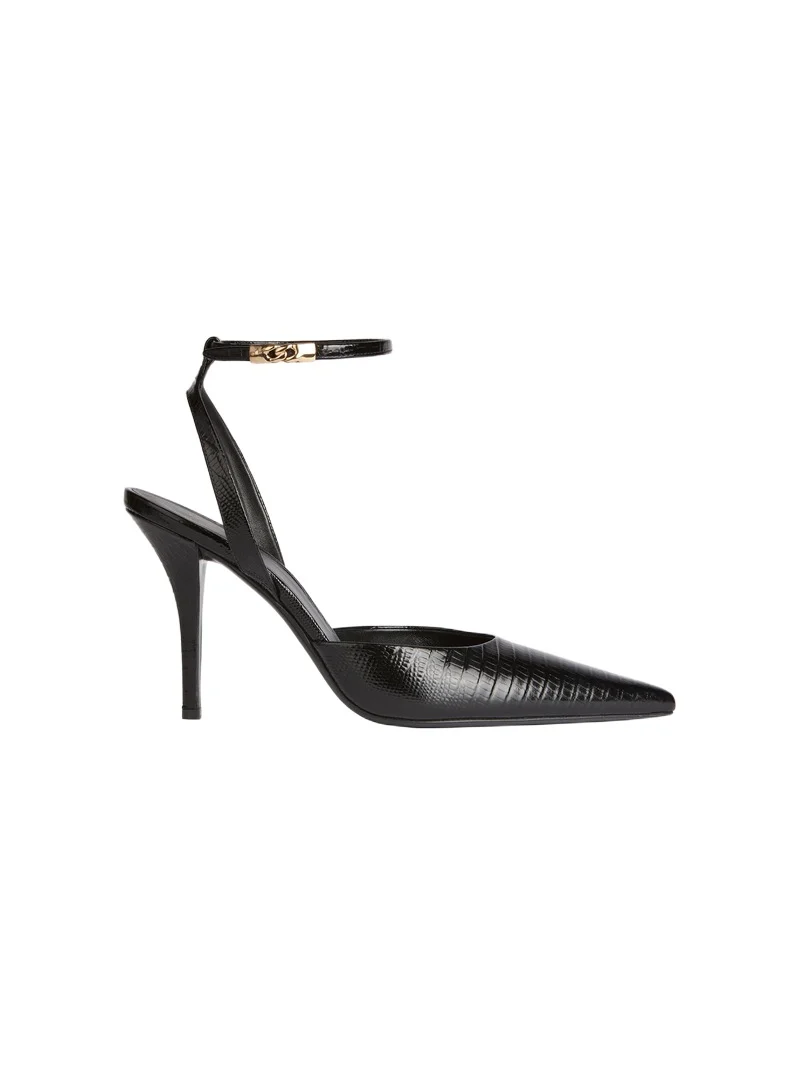 Embossed leather strappy pumps