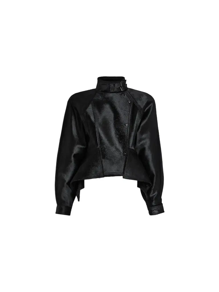 Pony-effect leather signature jacket