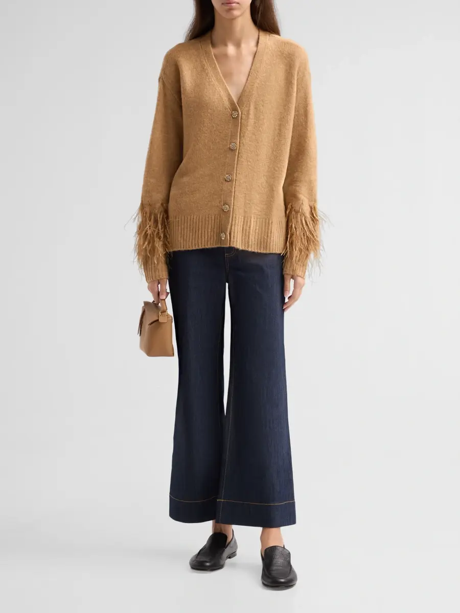 Cinq à Sept Women's Briana Feather-Trim Knit Cardigan | Thumbnail 2 Cinq à Sept Women's Briana Feather-Trim Knit Cardigan | Thumbnail 2