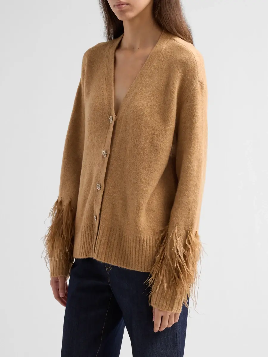 Cinq à Sept Women's Briana Feather-Trim Knit Cardigan | Thumbnail 4 Cinq à Sept Women's Briana Feather-Trim Knit Cardigan | Thumbnail 4