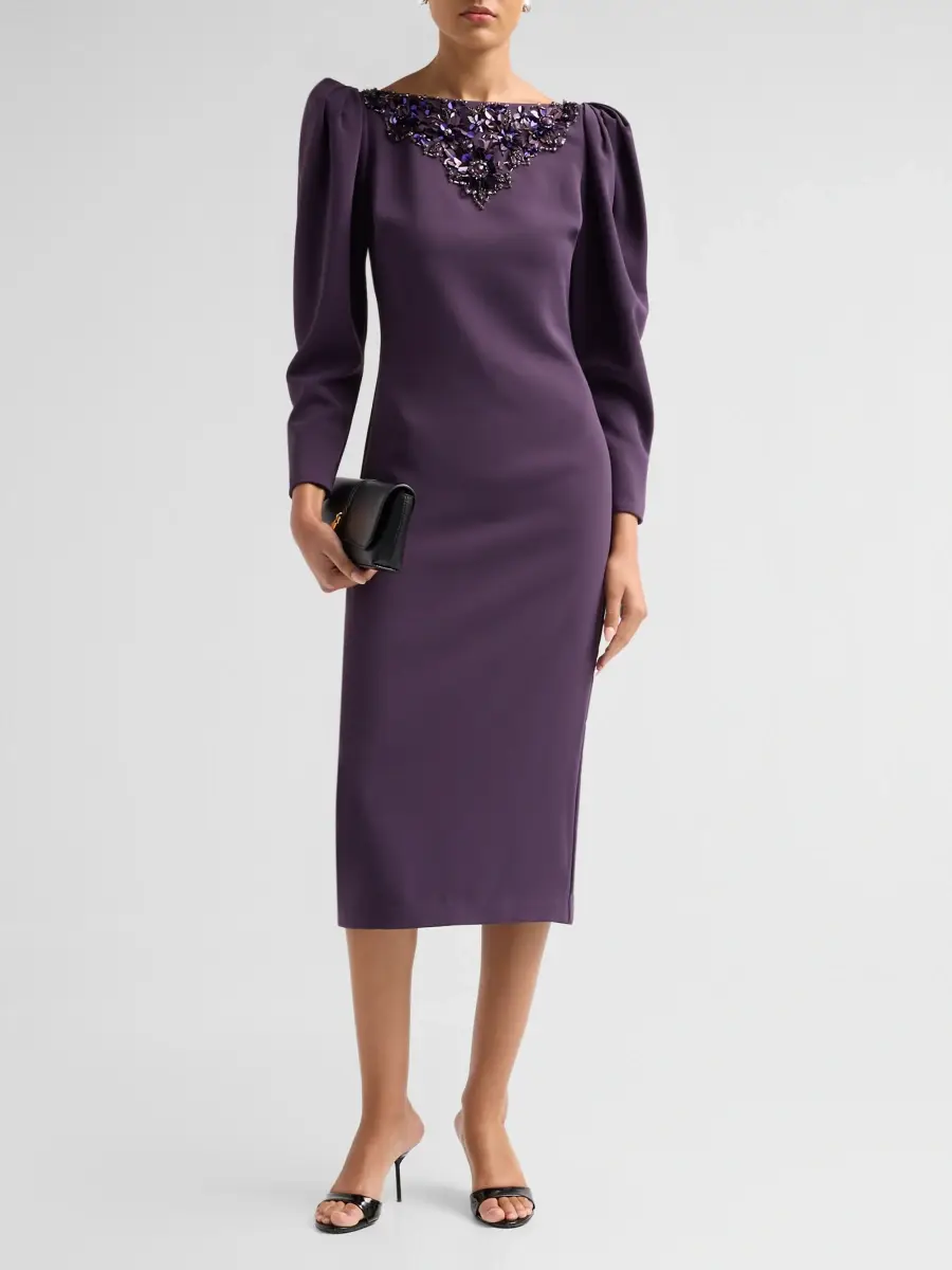 BADGLEY MISCHKA Women's Beaded-Yoke Midi Sheath Dress | Thumbnail 2 BADGLEY MISCHKA Women's Beaded-Yoke Midi Sheath Dress | Thumbnail 2