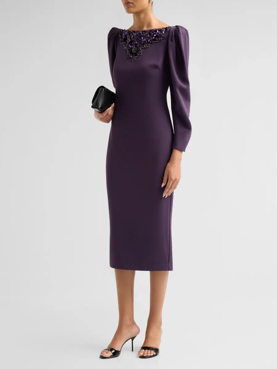 BADGLEY MISCHKA Women's Beaded-Yoke Midi Sheath Dress | Thumbnail 4 BADGLEY MISCHKA Women's Beaded-Yoke Midi Sheath Dress | Thumbnail 4