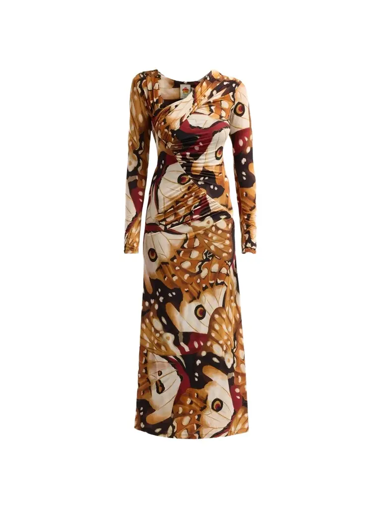 Women's Borbofly Print Ruched A-Line Maxi Dress Women's Borbofly Print Ruched A-Line Maxi Dress