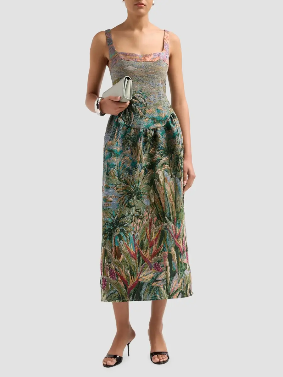 Farm Rio Women's Petrichor Tropical Jacquard Midi Dress | Thumbnail 2 Farm Rio Women's Petrichor Tropical Jacquard Midi Dress | Thumbnail 2