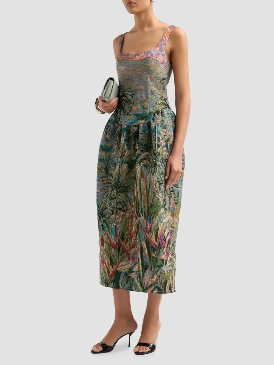 Farm Rio Women's Petrichor Tropical Jacquard Midi Dress | Thumbnail 4 Farm Rio Women's Petrichor Tropical Jacquard Midi Dress | Thumbnail 4