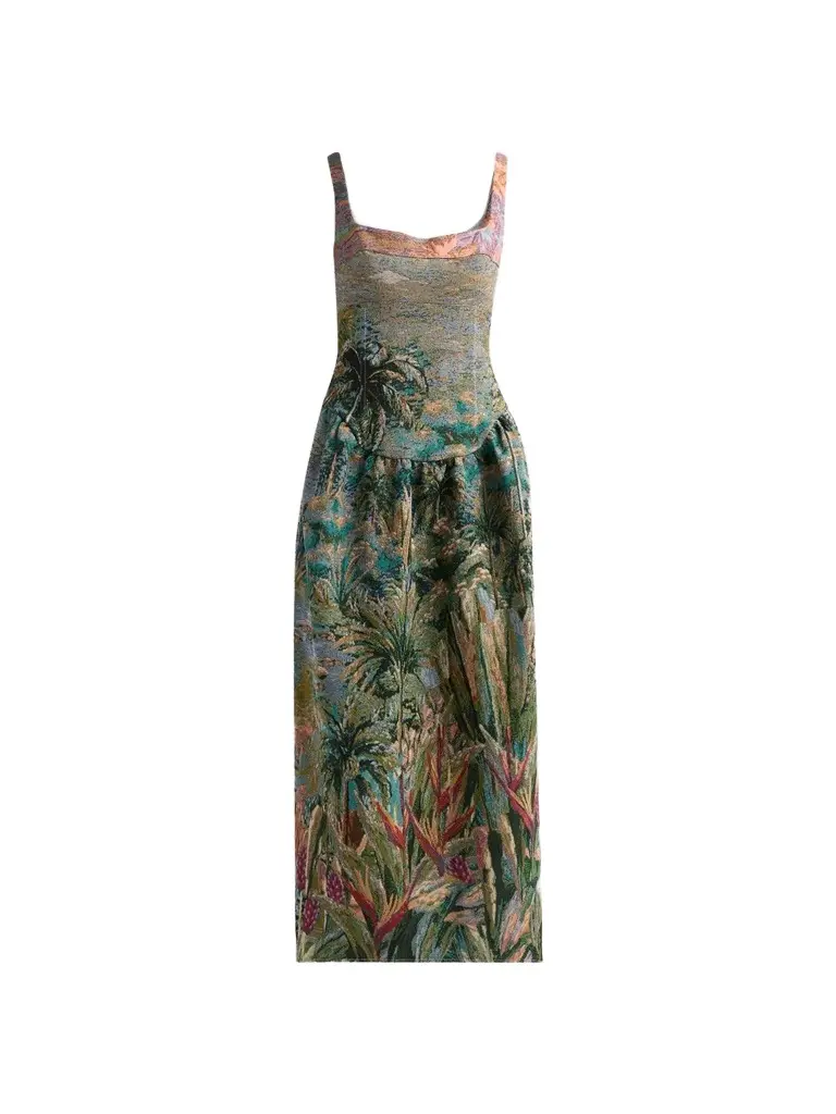 Women's Petrichor Tropical Jacquard Midi Dress