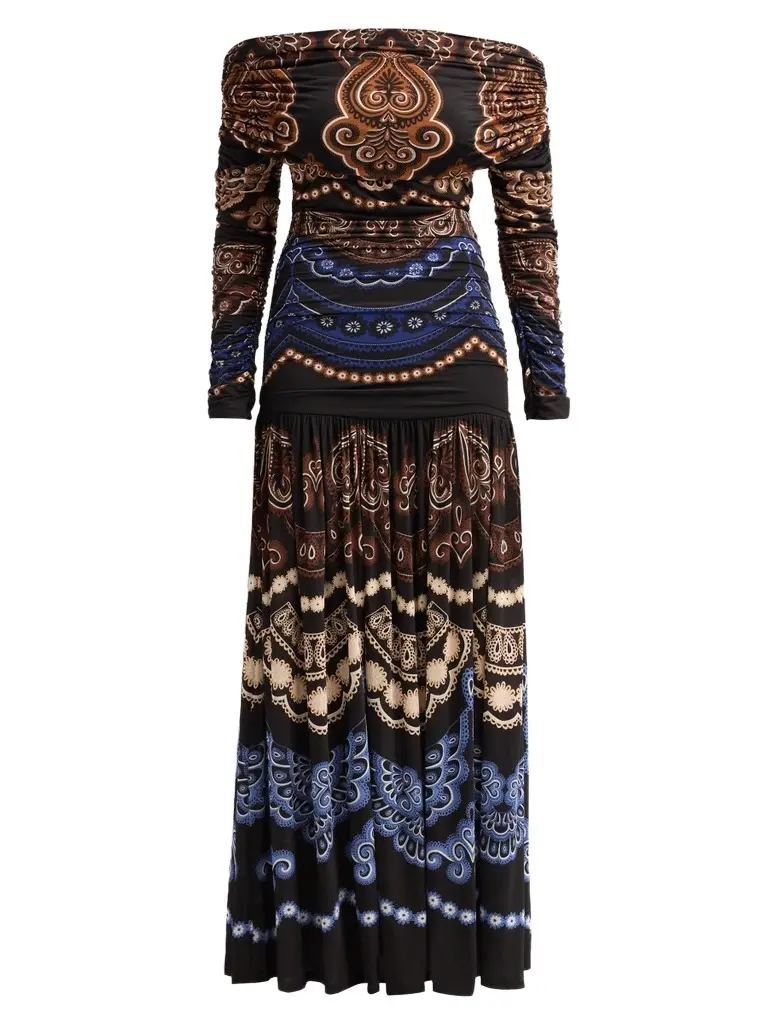 Women's Nicole Printed Ruched Jersey Maxi Dress
