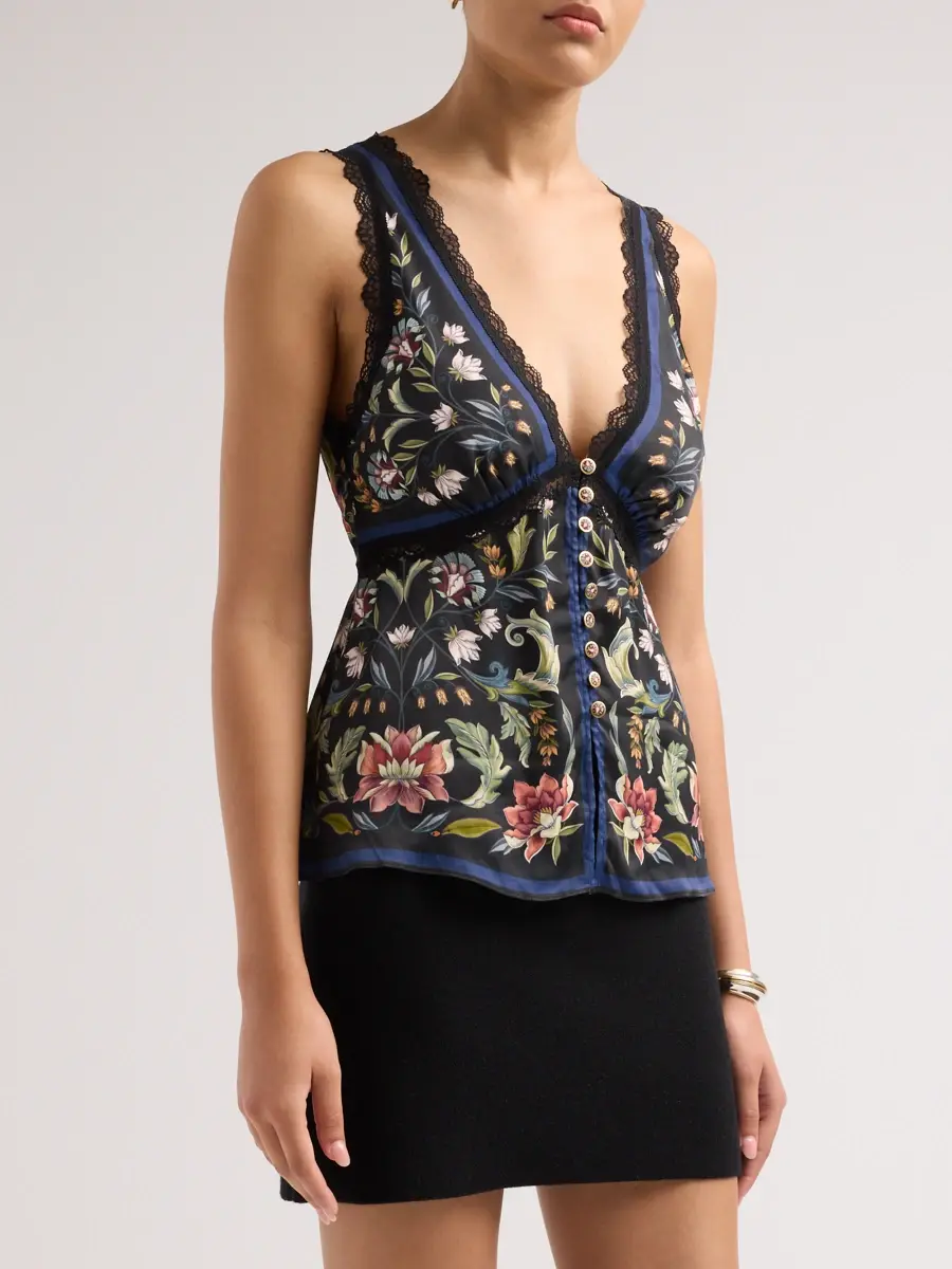 Farm Rio Women's Natalia Floral Lace-Trim Blouse | Thumbnail 4