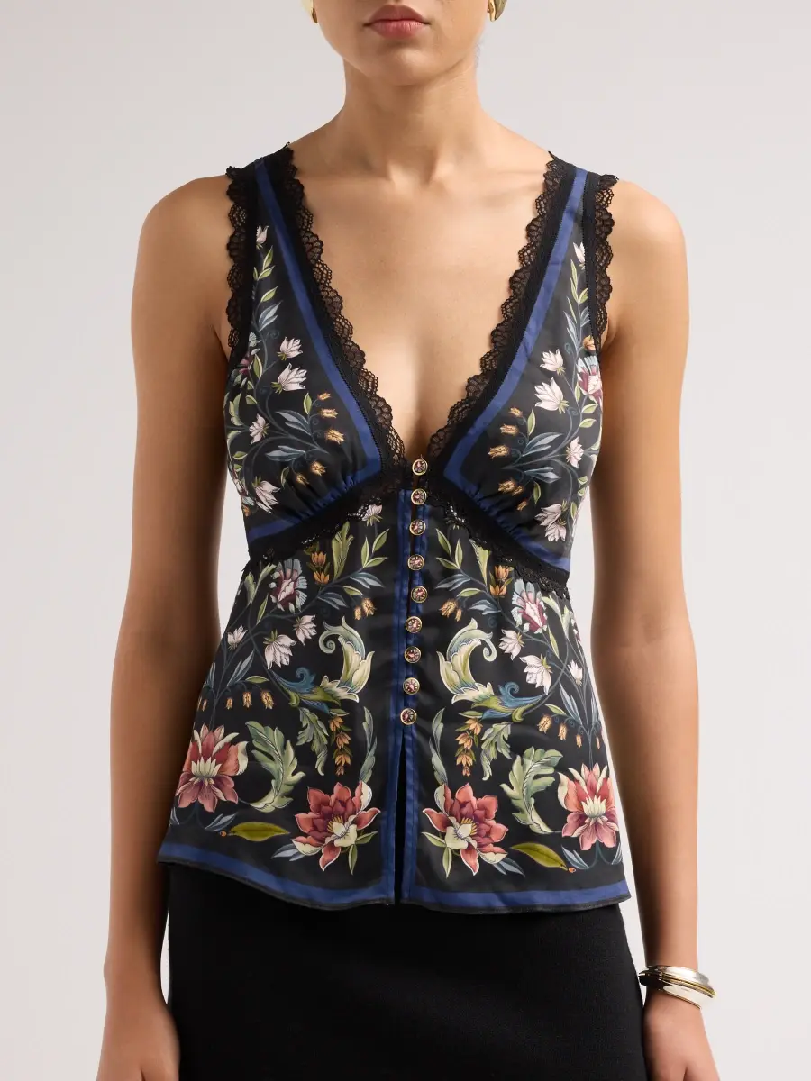Farm Rio Women's Natalia Floral Lace-Trim Blouse | Thumbnail 5