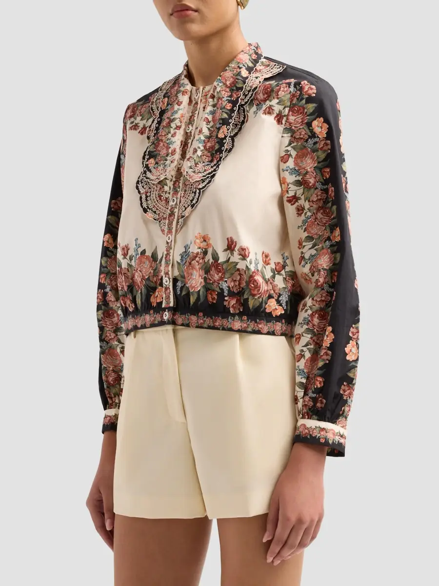 Farm Rio Women's Winter Floral Cotton Shirt | Thumbnail 4 Farm Rio Women's Winter Floral Cotton Shirt | Thumbnail 4