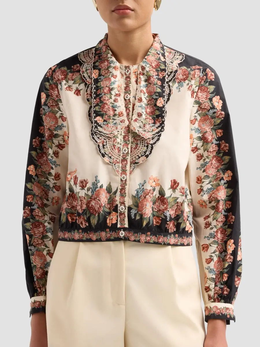 Farm Rio Women's Winter Floral Cotton Shirt | Thumbnail 5 Farm Rio Women's Winter Floral Cotton Shirt | Thumbnail 5