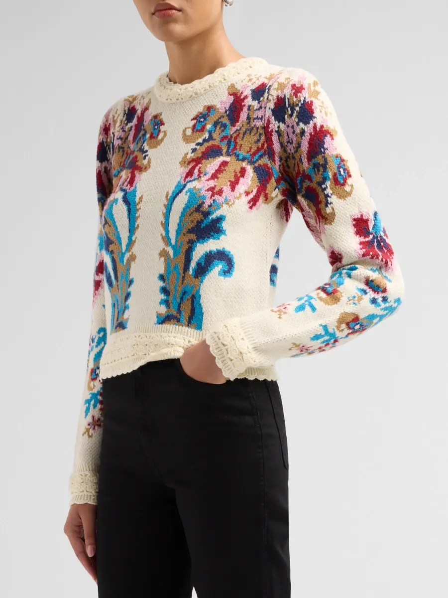 Farm Rio Women's Crochet-Trim Arabesque Sweater | Thumbnail 4 Farm Rio Women's Crochet-Trim Arabesque Sweater | Thumbnail 4