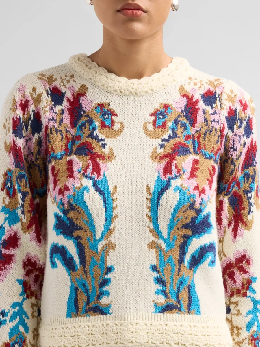 Farm Rio Women's Crochet-Trim Arabesque Sweater | Thumbnail 5 Farm Rio Women's Crochet-Trim Arabesque Sweater | Thumbnail 5