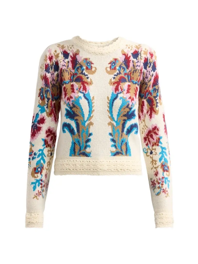 Women's Crochet-Trim Arabesque Sweater