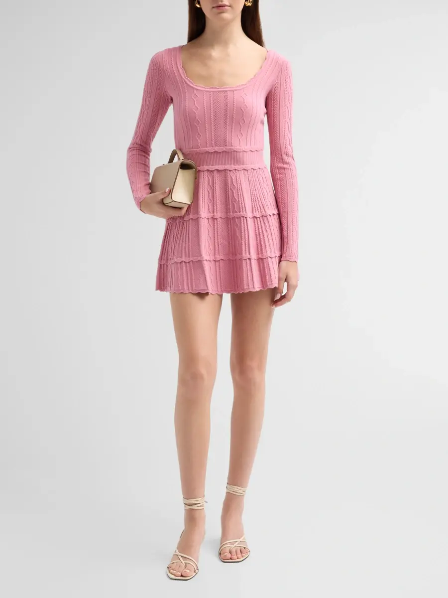 LoveShackFancy Women's Lunelle Pointelle Knit Mini Dress | Thumbnail 2