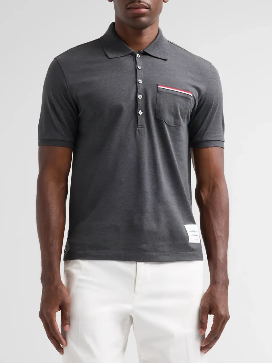 Thom Browne Men's Solid Cotton Pique Polo | Thumbnail 4 Thom Browne Men's Solid Cotton Pique Polo | Thumbnail 4