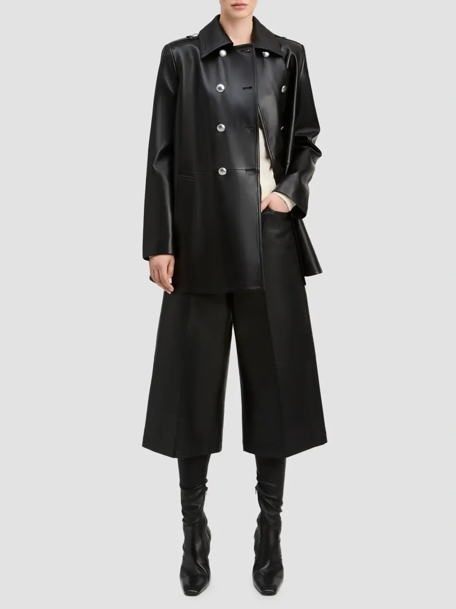 Derek Alexander Women's Juniper Leather Double-Breasted Swing Coat | Thumbnail 2 Derek Alexander Women's Juniper Leather Double-Breasted Swing Coat | Thumbnail 2