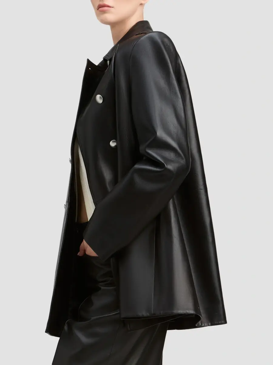 Derek Alexander Women's Juniper Leather Double-Breasted Swing Coat | Thumbnail 5 Derek Alexander Women's Juniper Leather Double-Breasted Swing Coat | Thumbnail 5