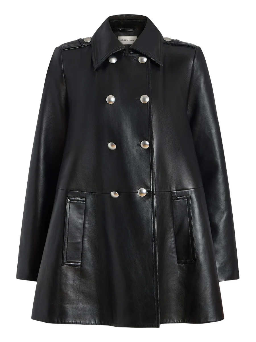 Derek Lam Women's Juniper Leather Double-Breasted Swing Coat