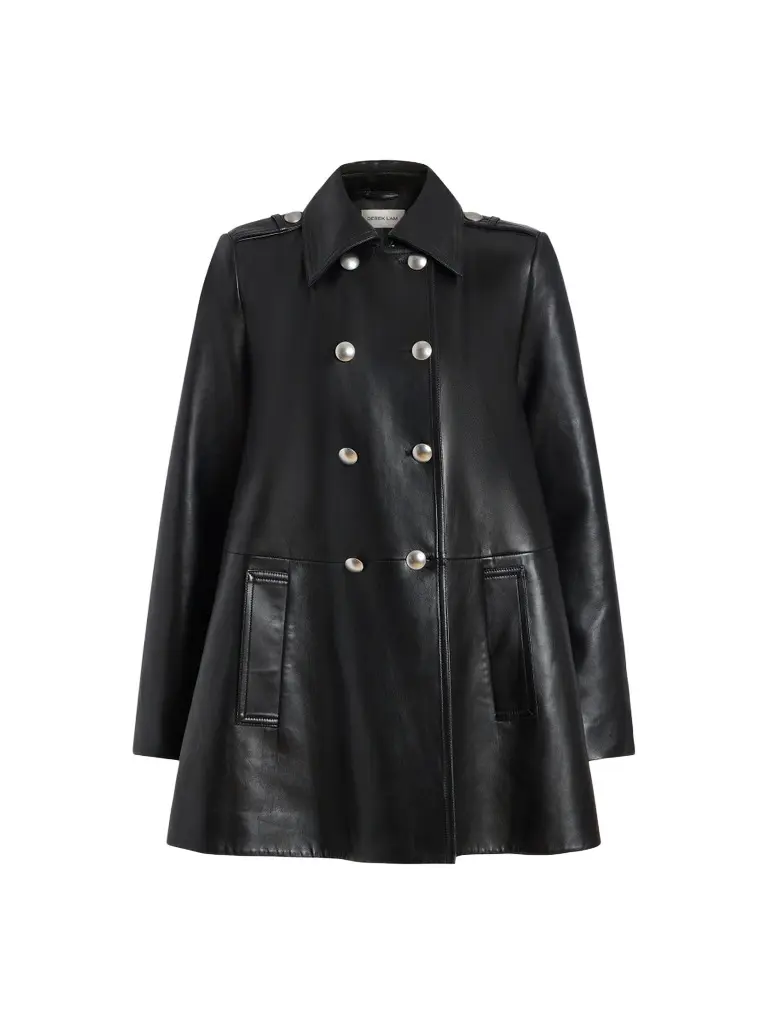 Women's Juniper Leather Double-Breasted Swing Coat Women's Juniper Leather Double-Breasted Swing Coat