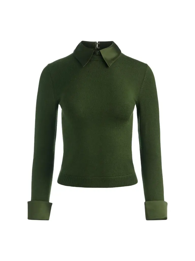 Alice + Olivia Women's Porla Wool-Blend Spread-Collar Sweater