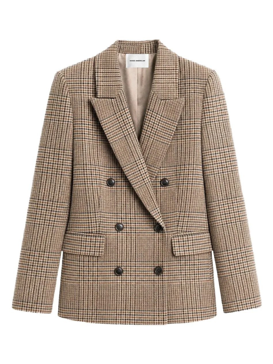 GOOD AMERICAN Women's Houndstooth Double-Breasted Blazer