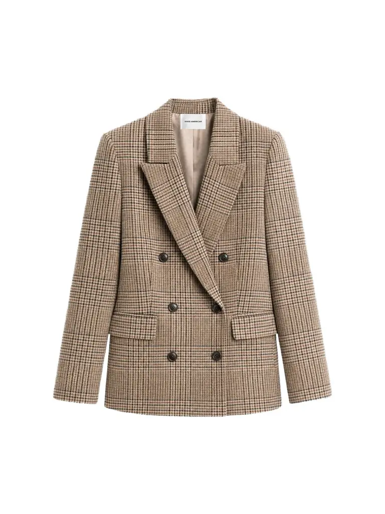 GOOD AMERICAN Women's Houndstooth Double-Breasted Blazer