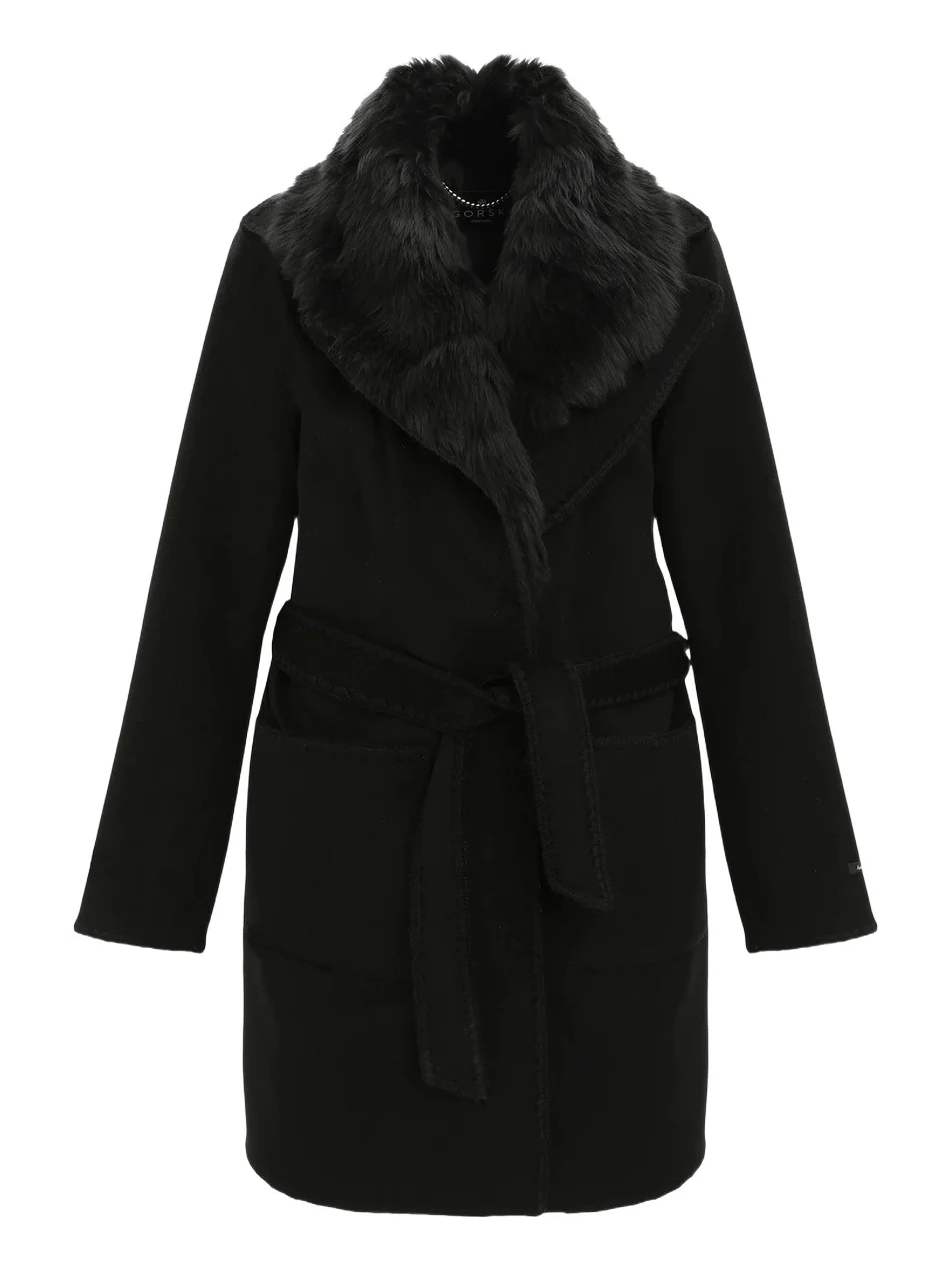 Women's Cashmere and Wool Stroller with Shearling Lamb Collar Women's Cashmere and Wool Stroller with Shearling Lamb Collar