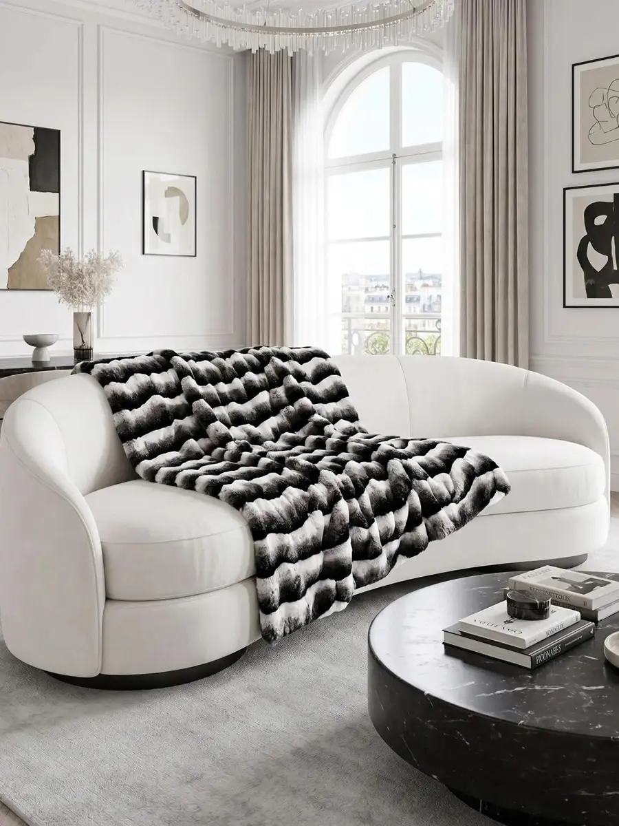 Gorski Striped Faux-Fur Throw Blanket | Thumbnail 3 Gorski Striped Faux-Fur Throw Blanket | Thumbnail 3