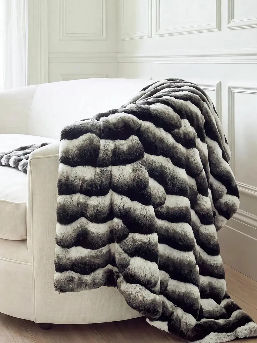 Gorski Striped Faux-Fur Throw Blanket | Thumbnail 4 Gorski Striped Faux-Fur Throw Blanket | Thumbnail 4