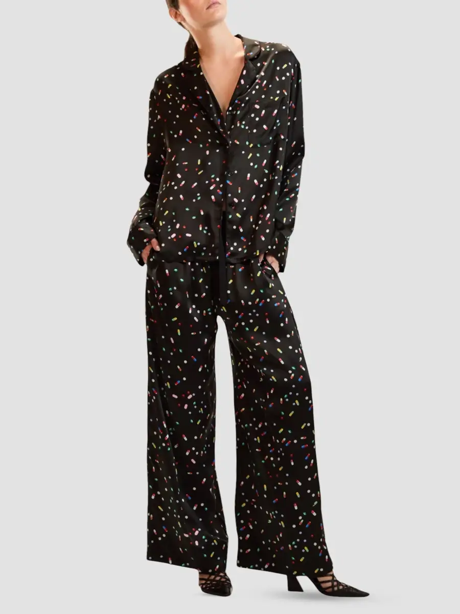 CYNTHIA ROWLEY Women's Pill Print Silk Button-Front Pajama Shirt | Thumbnail 2