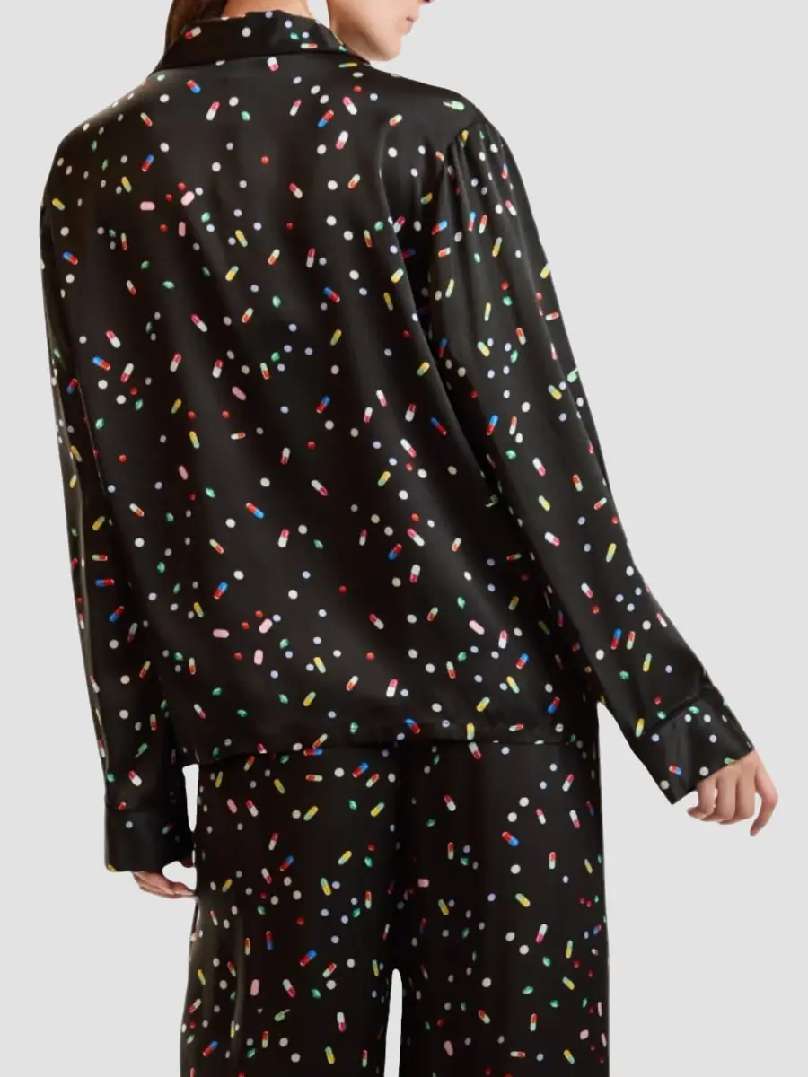 CYNTHIA ROWLEY Women's Pill Print Silk Button-Front Pajama Shirt | Thumbnail 3