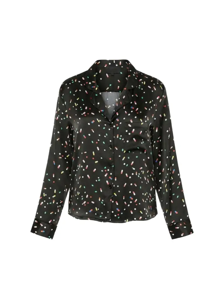 CYNTHIA ROWLEY Women's Pill Print Silk Button-Front Pajama Shirt