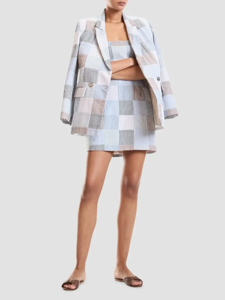 CYNTHIA ROWLEY Women's Millie Patchwork Seersucker Scoopneck Minidress | Thumbnail 2