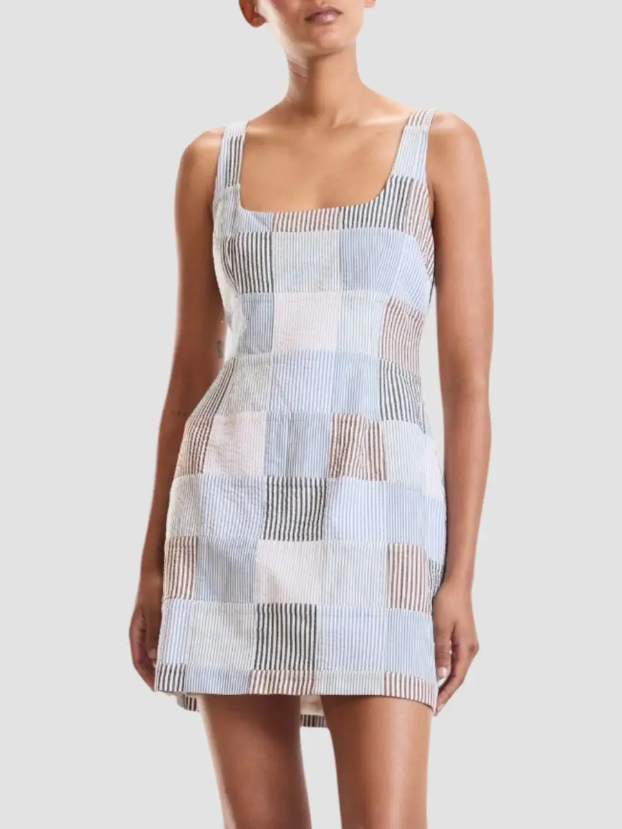CYNTHIA ROWLEY Women's Millie Patchwork Seersucker Scoopneck Minidress | Thumbnail 3