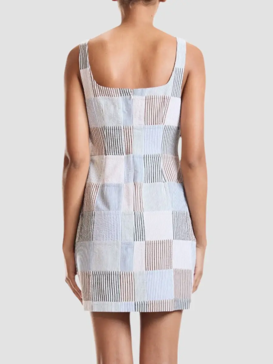 CYNTHIA ROWLEY Women's Millie Patchwork Seersucker Scoopneck Minidress | Thumbnail 4