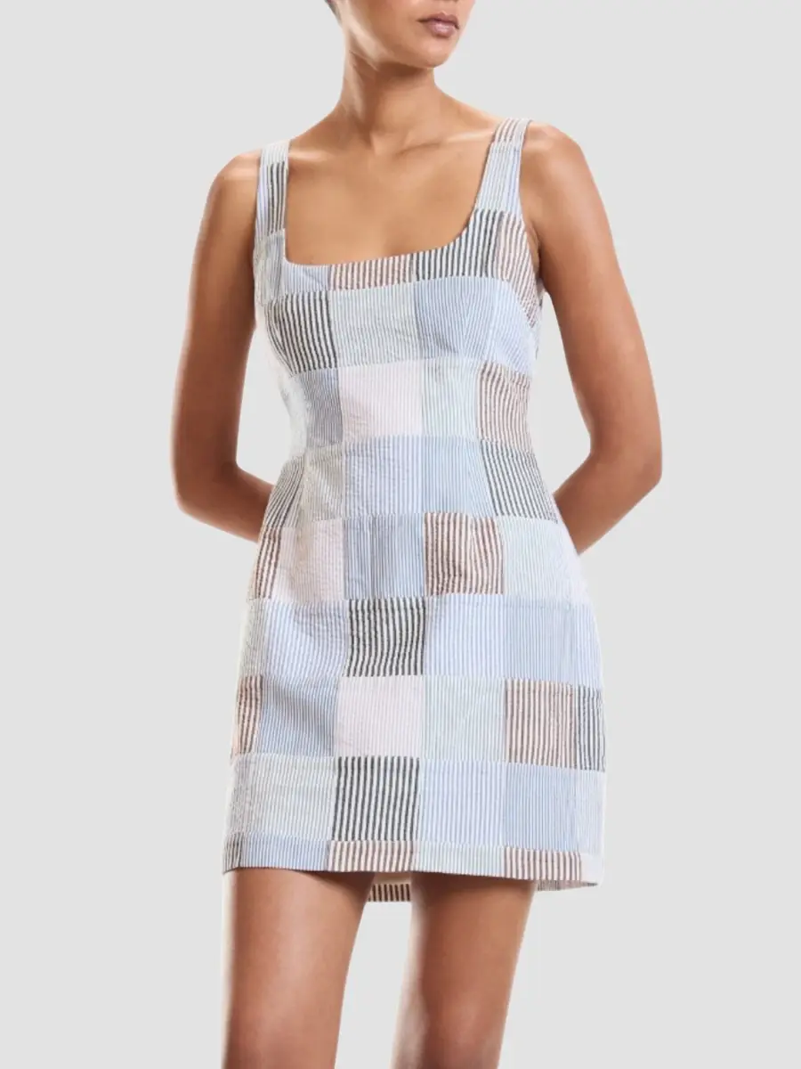 CYNTHIA ROWLEY Women's Millie Patchwork Seersucker Scoopneck Minidress | Thumbnail 5