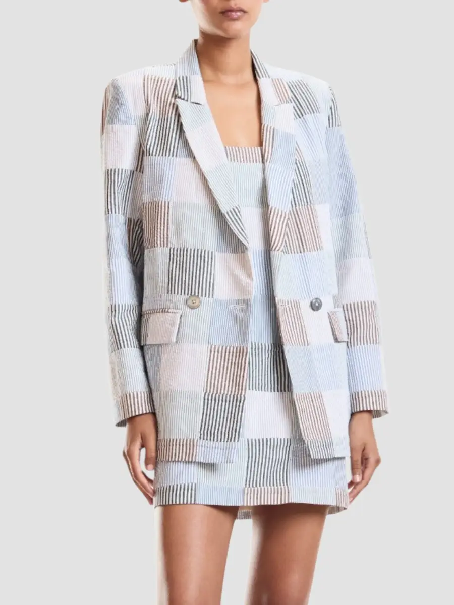 CYNTHIA ROWLEY Women's Millie Seersucker Single-Breasted Blazer | Thumbnail 4