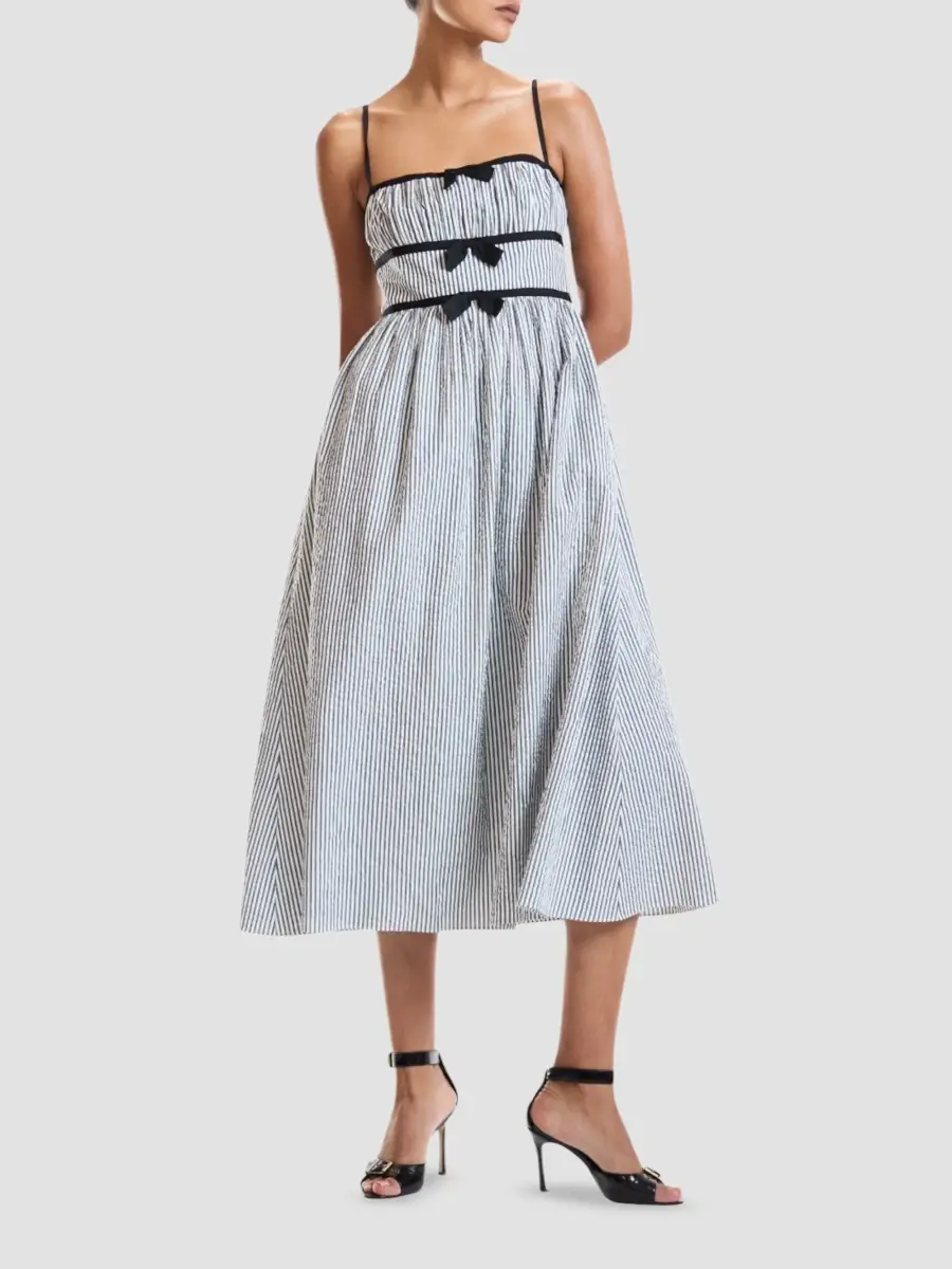 CYNTHIA ROWLEY Women's Clara Striped Seersucker Fit & Flare Midi Dress | Thumbnail 3