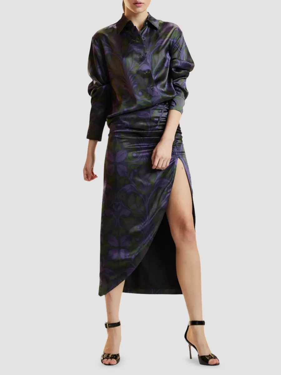 CYNTHIA ROWLEY Women's Siren Printed Silk Ruched Midi Skirt | Thumbnail 2